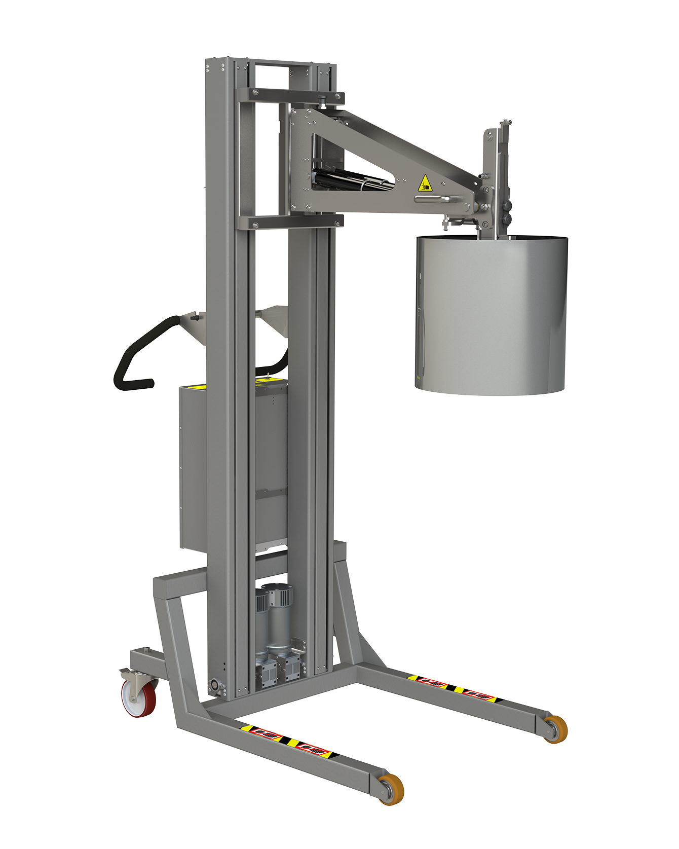 Denne elektriske rullemanipulator (ERM) er en fuld-elektrisk rullehåndteringsløsning med kernegreb. 2Lift ApS.