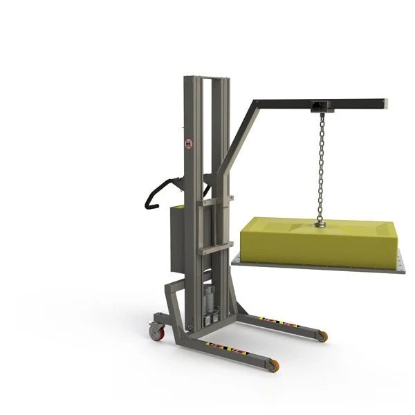 Custom designed crane lifter with a boom arm and rail system.