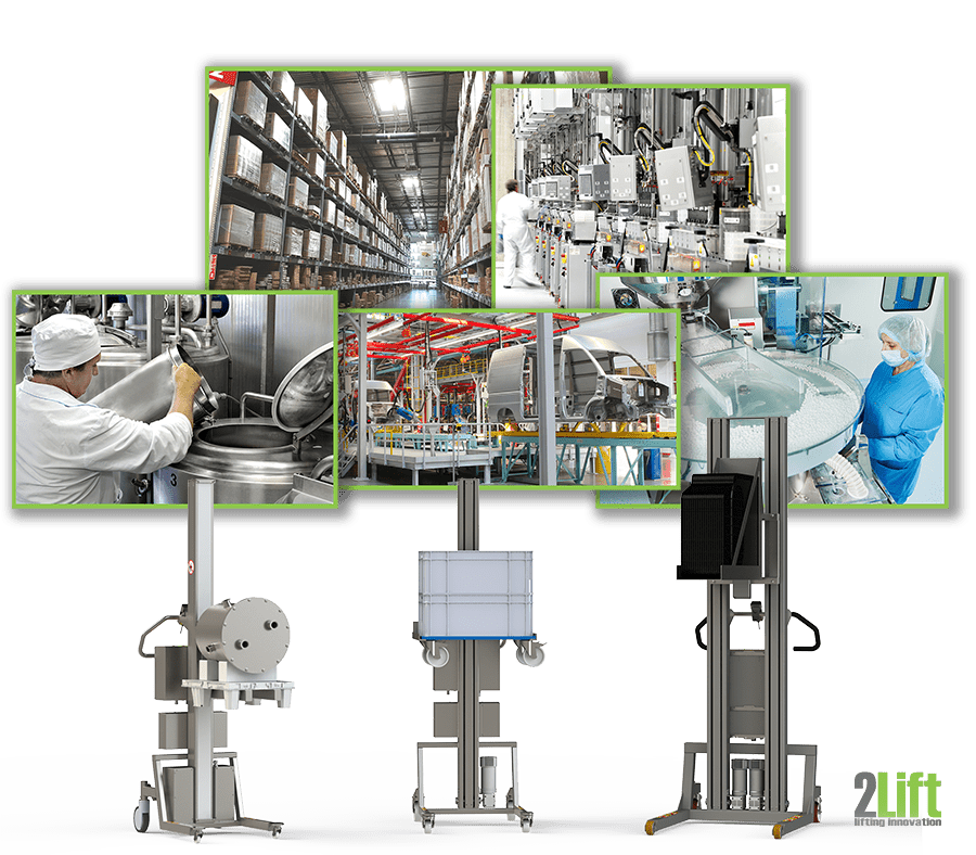 Industrial material handling equipment for all industries: pharma, food, storage, automotive and tech. 2Lift ApS.
