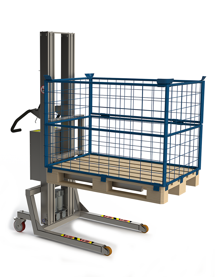 Industriel elektrisk pallestabler: Euro palle med bur. 2Lift.