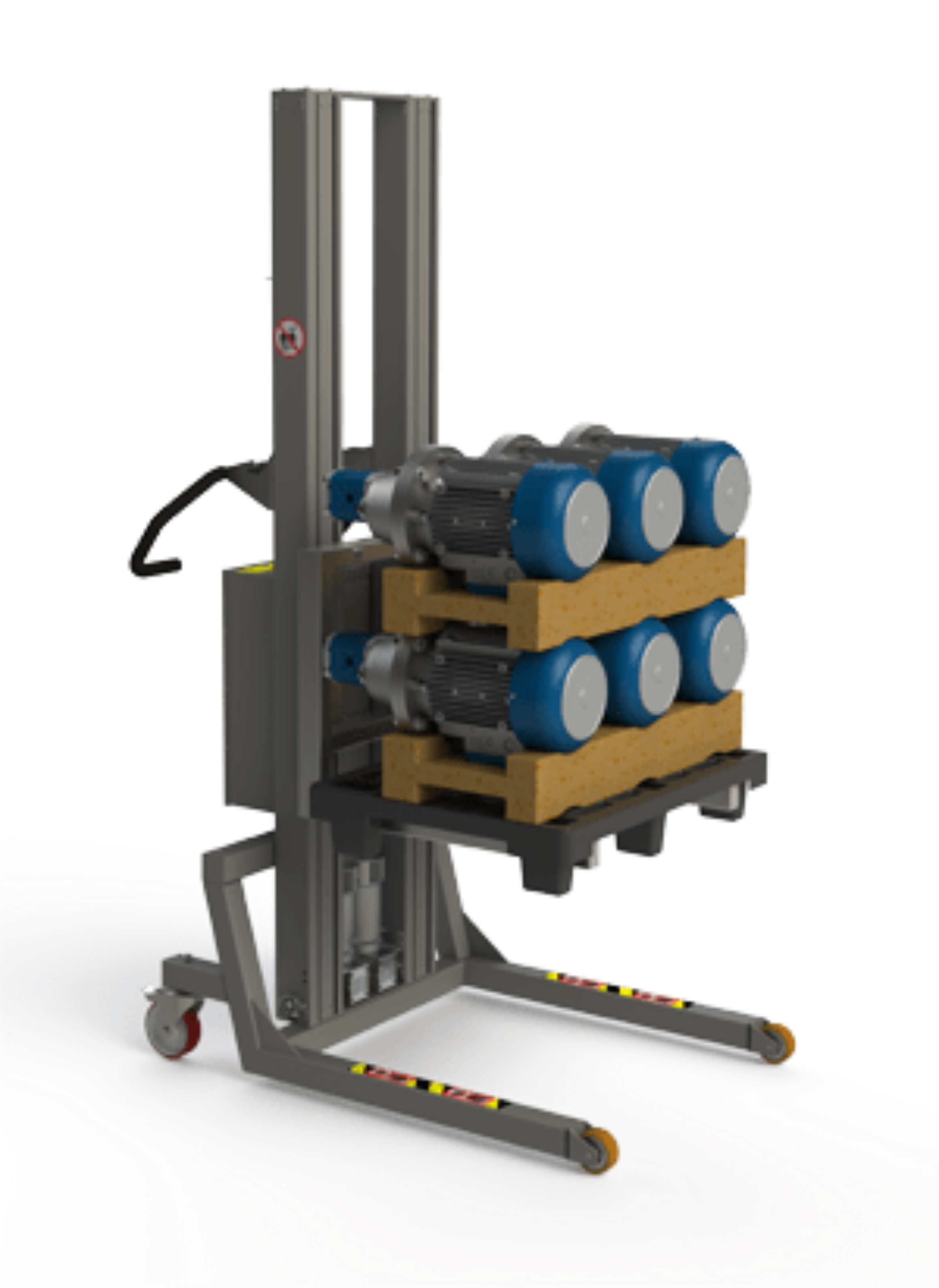 Tilpasningsdygtig gaffelstabler. Halv paller med motorer. 2Lift.