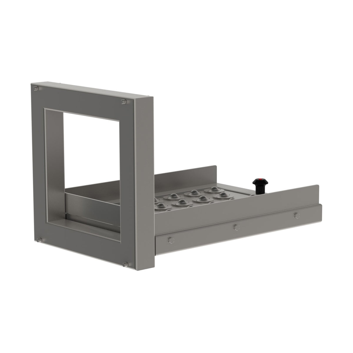 Dette løftehjælpemiddel, platformen med ruller (RP), er designet til at passe til alle vores modulopbyggede materialelifte. Set bagfra, billede 2. 