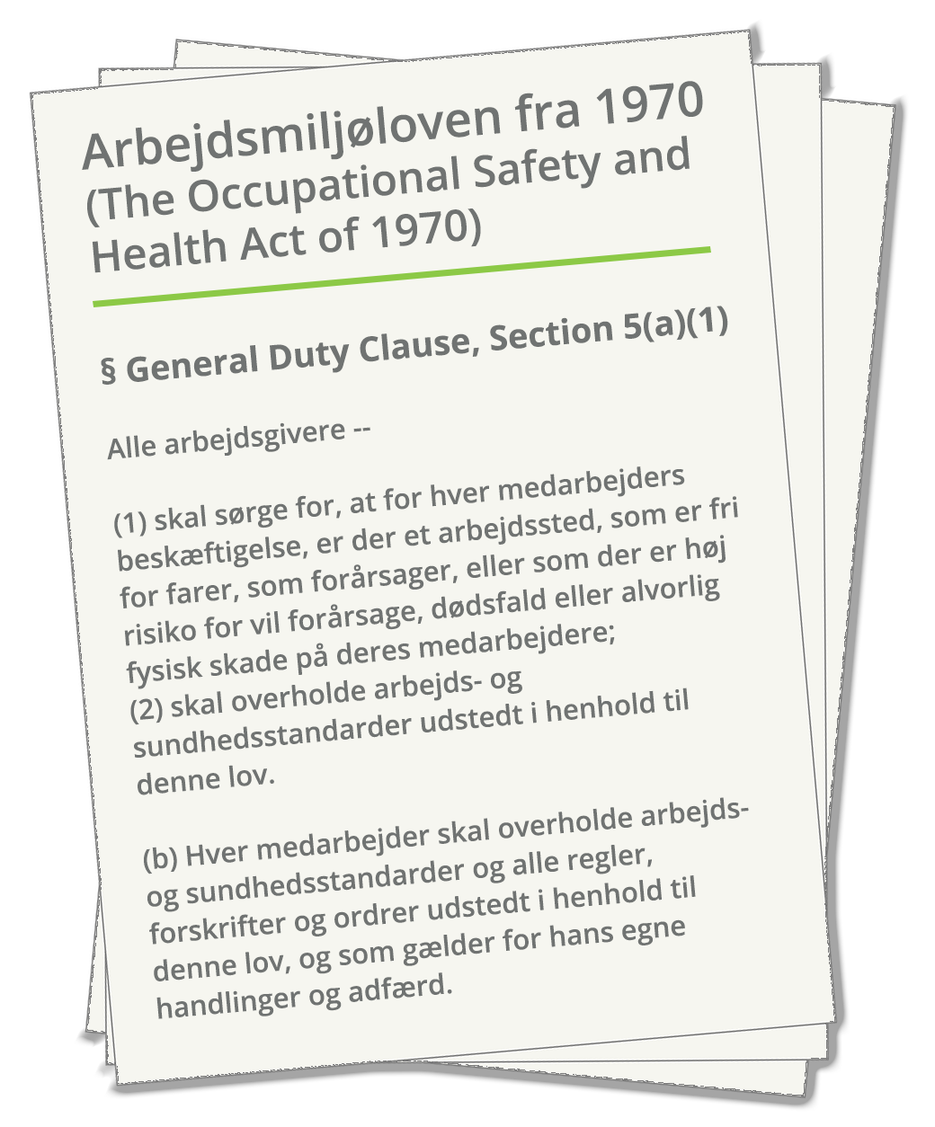 USAs arbejdsmiljølov 'The Occupational Safety and Health Act of 1970', General Duty Clause, Section 5(a)(1).