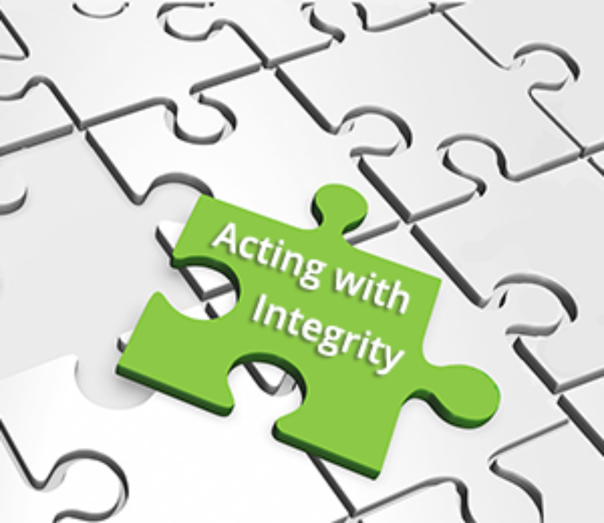 2Lift's code of conduct. Picture of a piece of a jigsaw puzzle with the text "Acting with integrity" written on it.