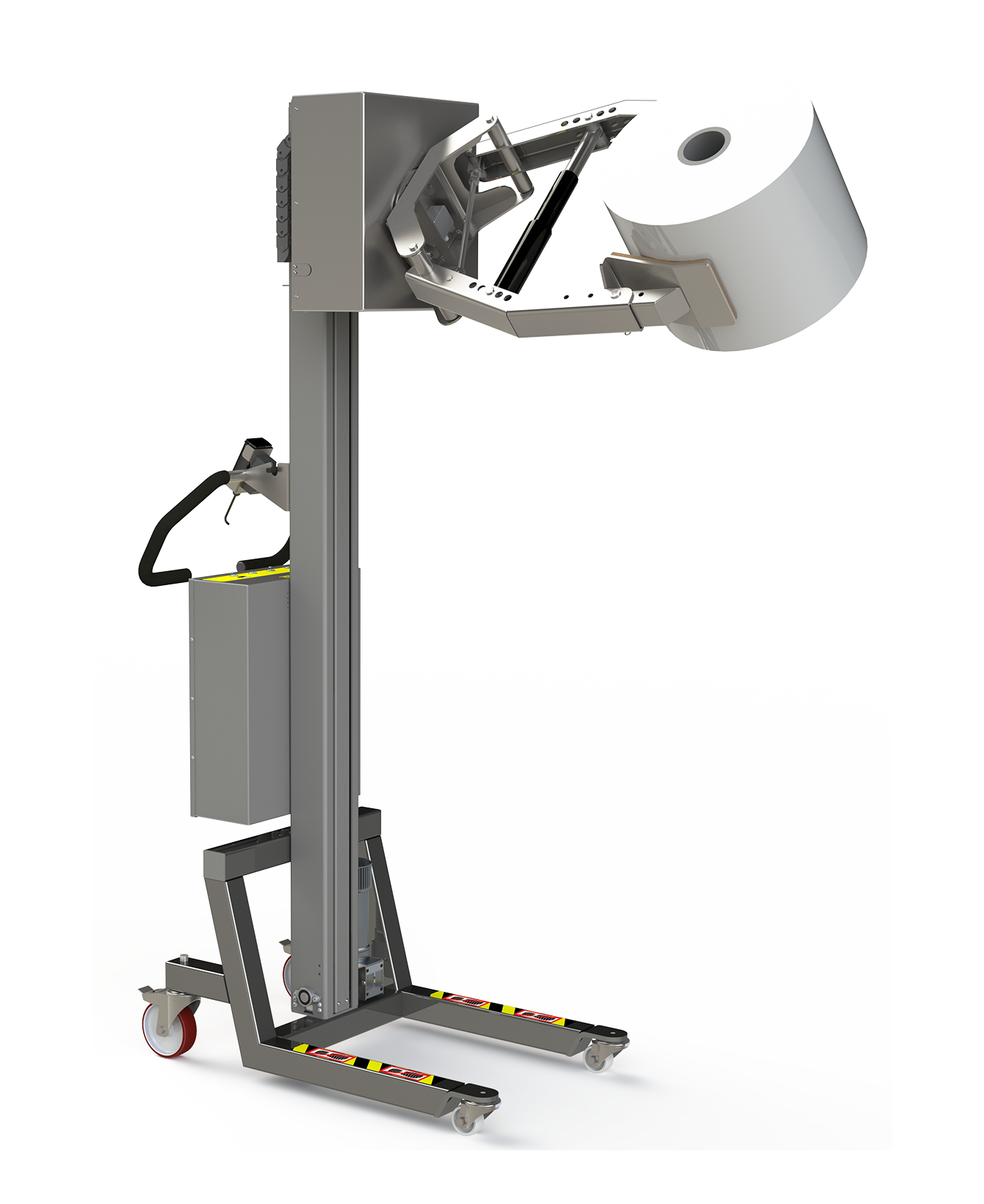 Ekstern rullehåndtering med elektrisk saksegriber og rotationsenhed. 2Lift ApS.