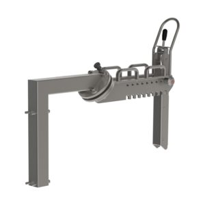 Denne manuelle rullemanipulator (MRM) er bygget i rustfrit stål og designet til at kunne klare hårdt, dagligt brug i krævende miljøer. Set bagfra, vertikal dorn, billede 1.