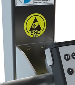 ESD safe lifting equipment for reducing electrostatic discharge in working environments.