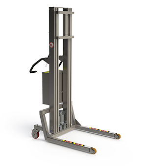 Modularly built stainless steel material handling items that can lift up to 300 kg.