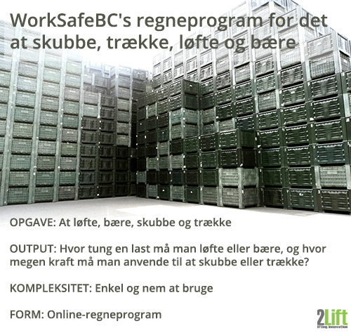 WorkSafeBC's regneprogram for ergonomisk risikovurdering af manuel håndtering såsom det at løfte, bære, skubbe og trække.